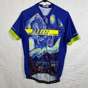 Weimostar Starry Night Cycling Jersey Womens Large Blue Art Print Bike Shirt